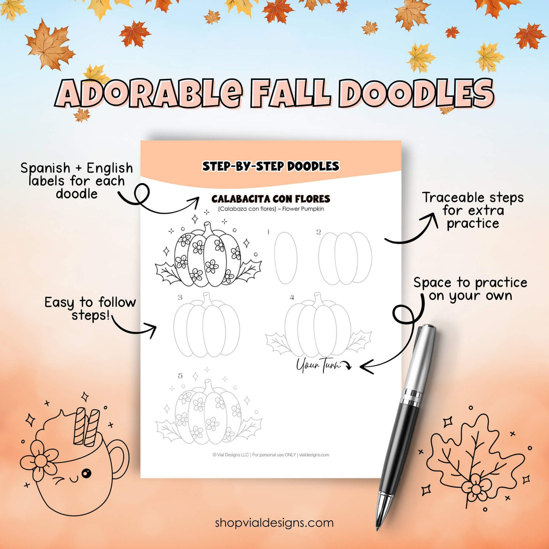 Step-by-step doodle guide for &