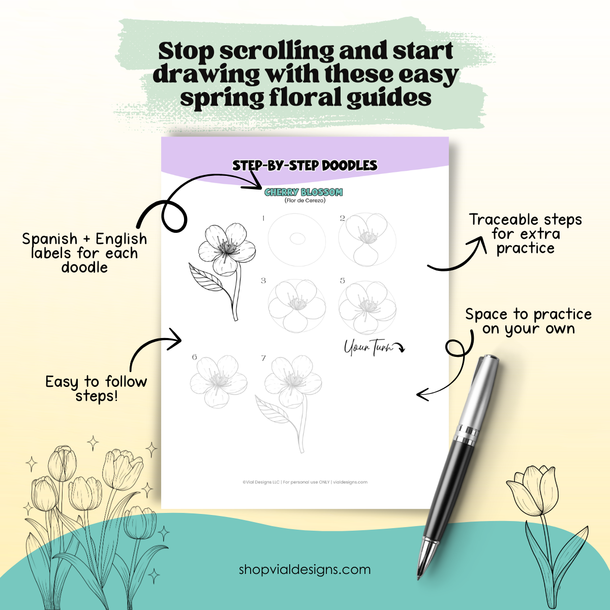 how to draw a cherry blossom printable page