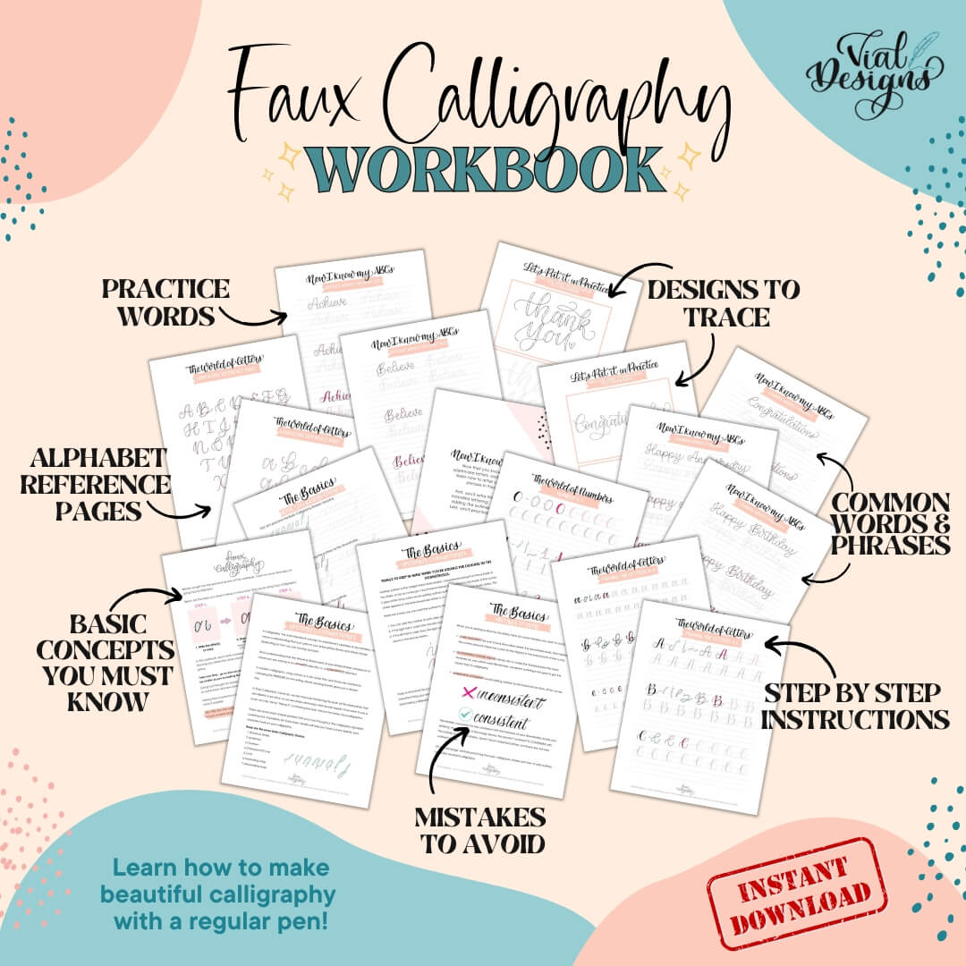 Learn how to create calligraphy using a regular pen! DIGITAL DOWNLOAD