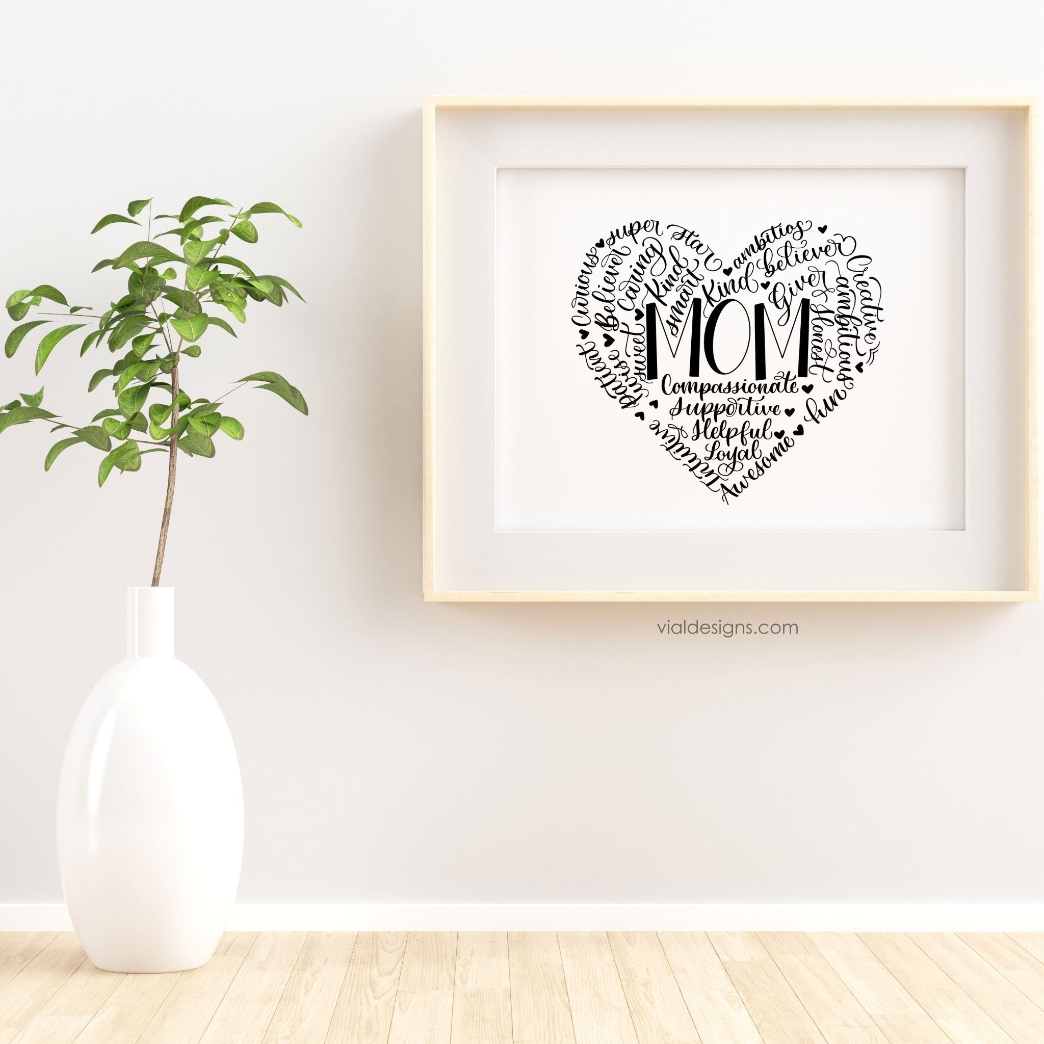 Heart Shape Calligraphy Word Collage Print for Mom | DIGITAL DOWNLOAD PRINT