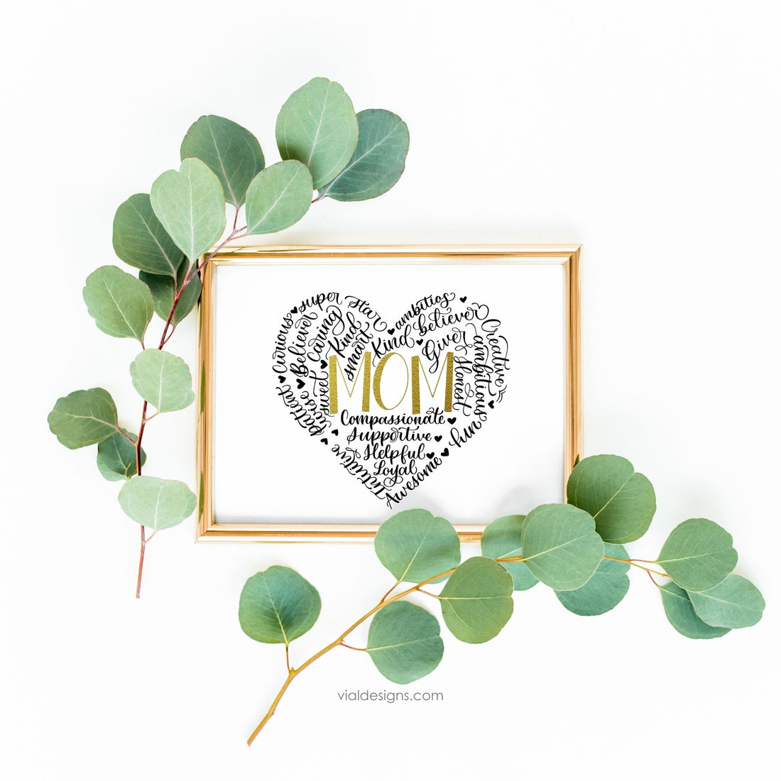 Heart Shape Calligraphy Word Collage Print for Mom | DIGITAL DOWNLOAD PRINT