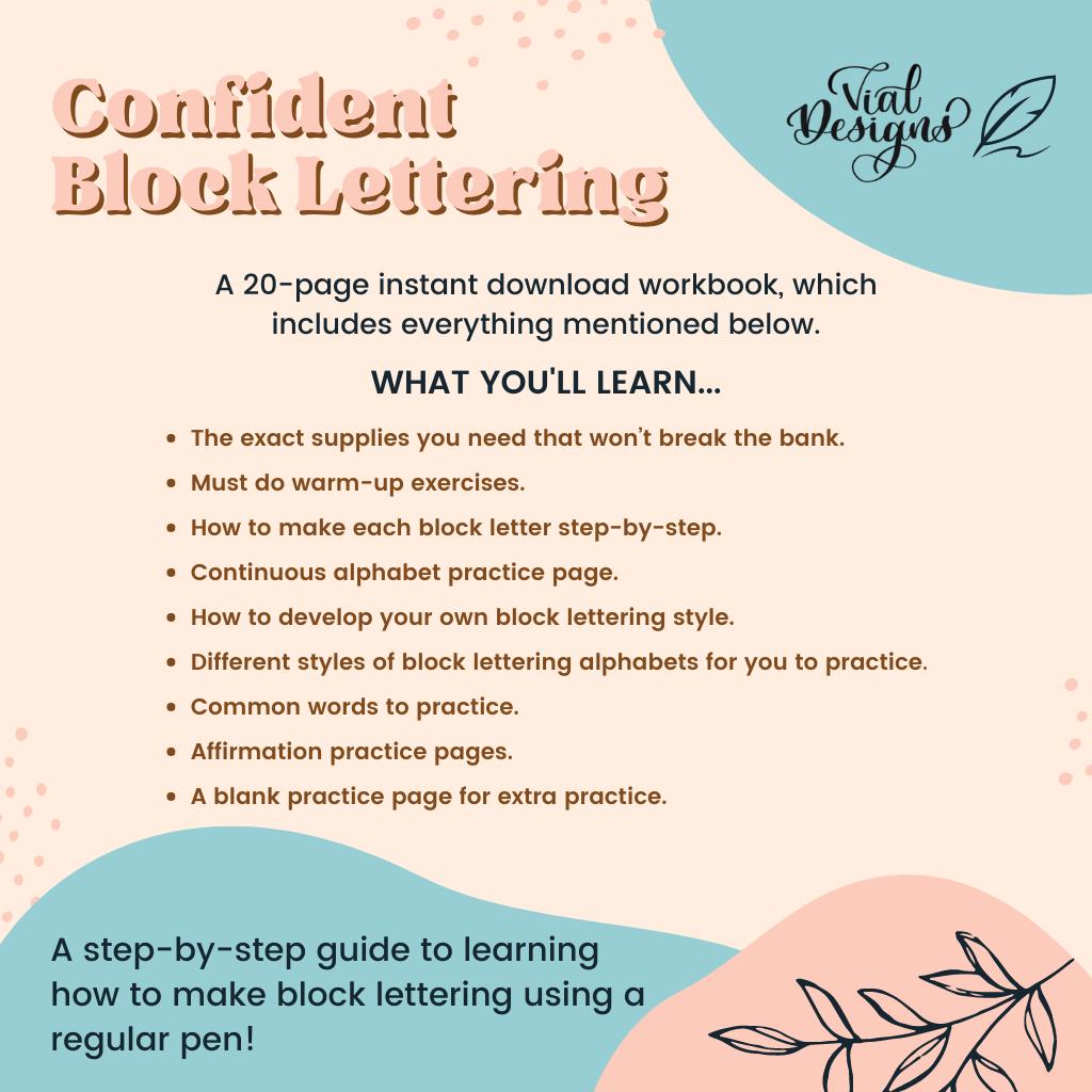 block lettering workbook list of items inside the workbook