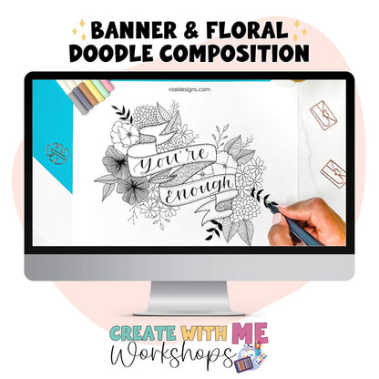 learn how to create a beautiful banner and floral doodle inspirational print with the quote you&