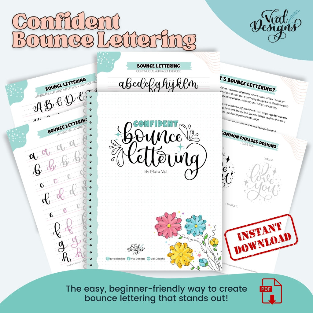 Confident Bounce Lettering workbook for beginners displayed