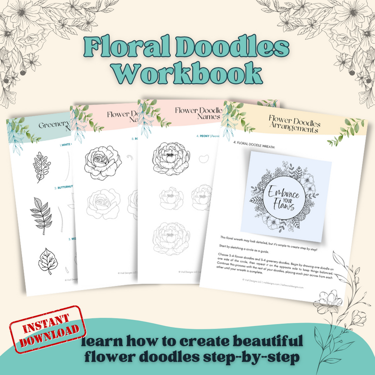Easy Floral Doodles Workbook | Step-by-step flower doodles – Vial Designs