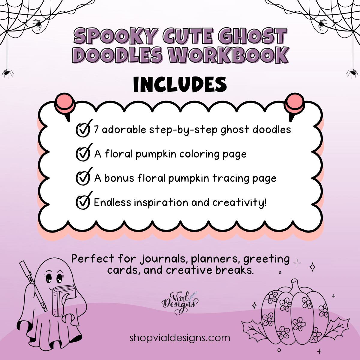 everything included inside the cute ghosts doodles for beginners