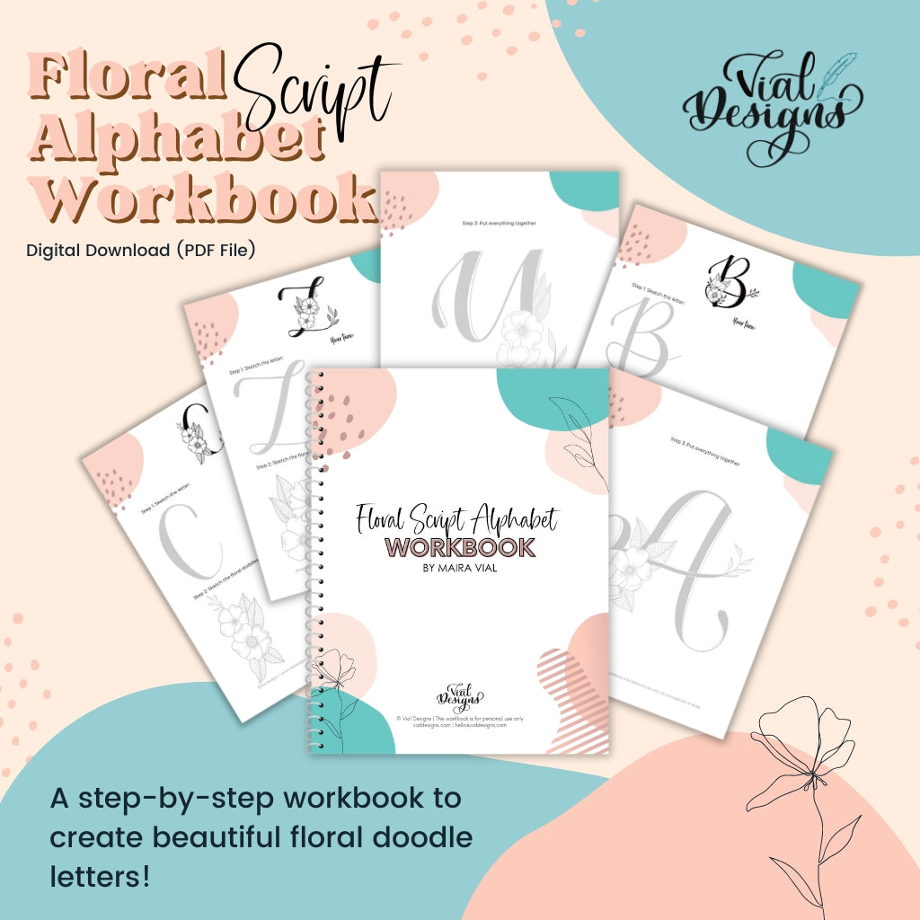 Floral Script Alphabet Workbook Displayed