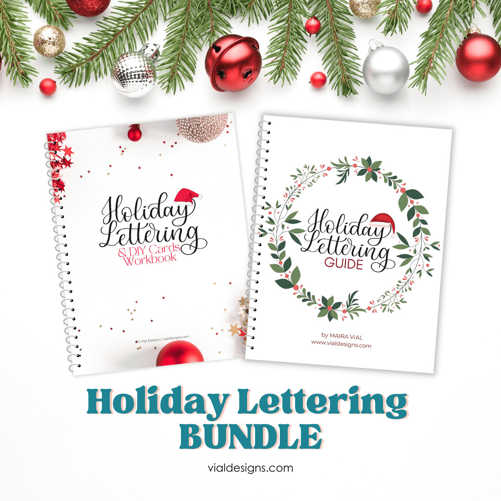Holiday lettering and DIY cards workbook and Holiday lettering guide bundle