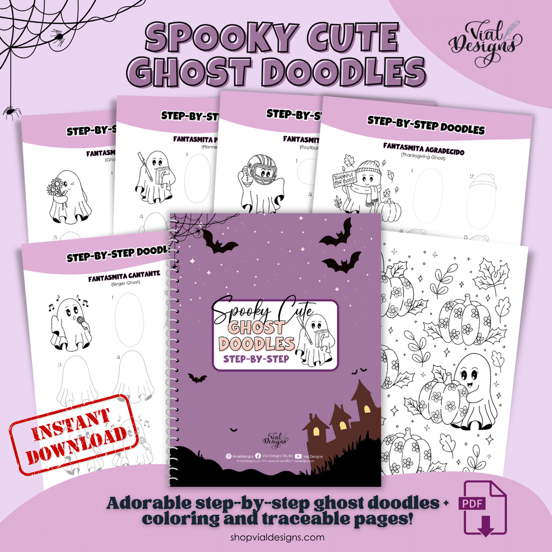 adorable ghost doodles step-by-step workbook displayed