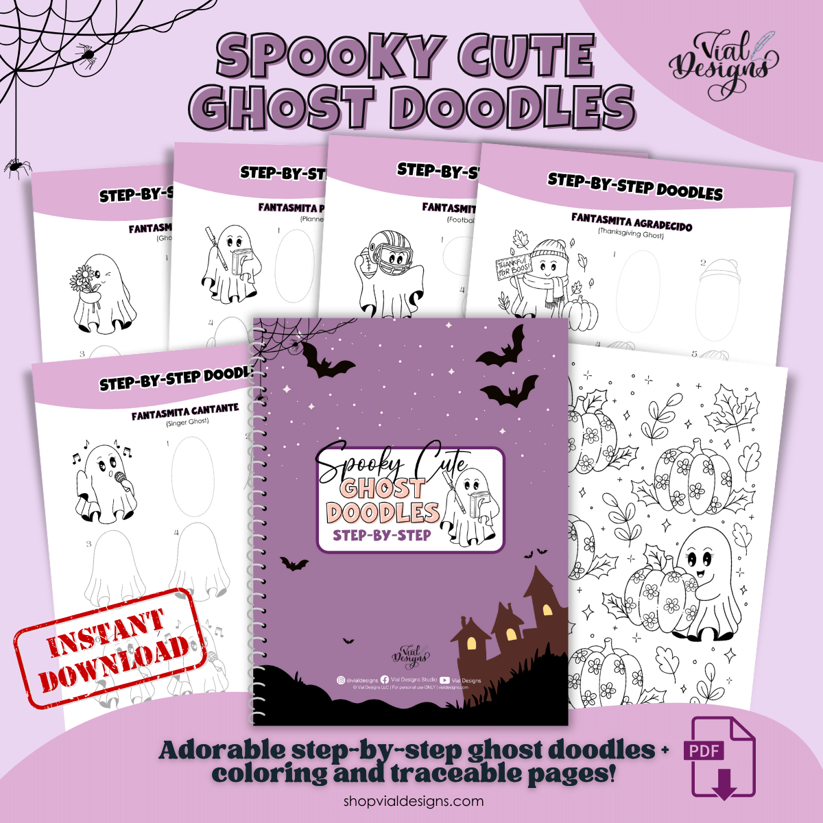 adorable ghost doodles step-by-step workbook displayed