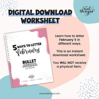 this february lettering bullet journal worksheet is a digital download worksheet