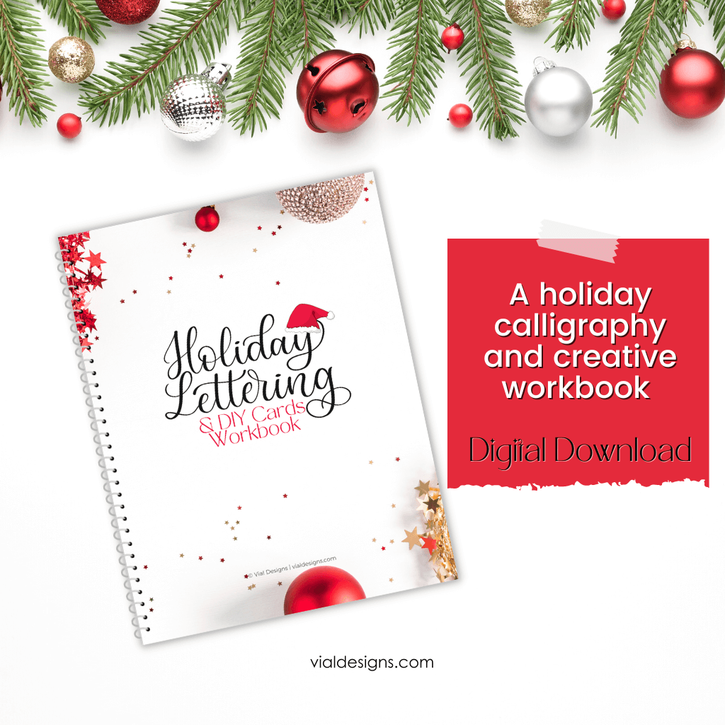 learn how to do beautiful christmas calligraphy DIY cards with this printable workbook