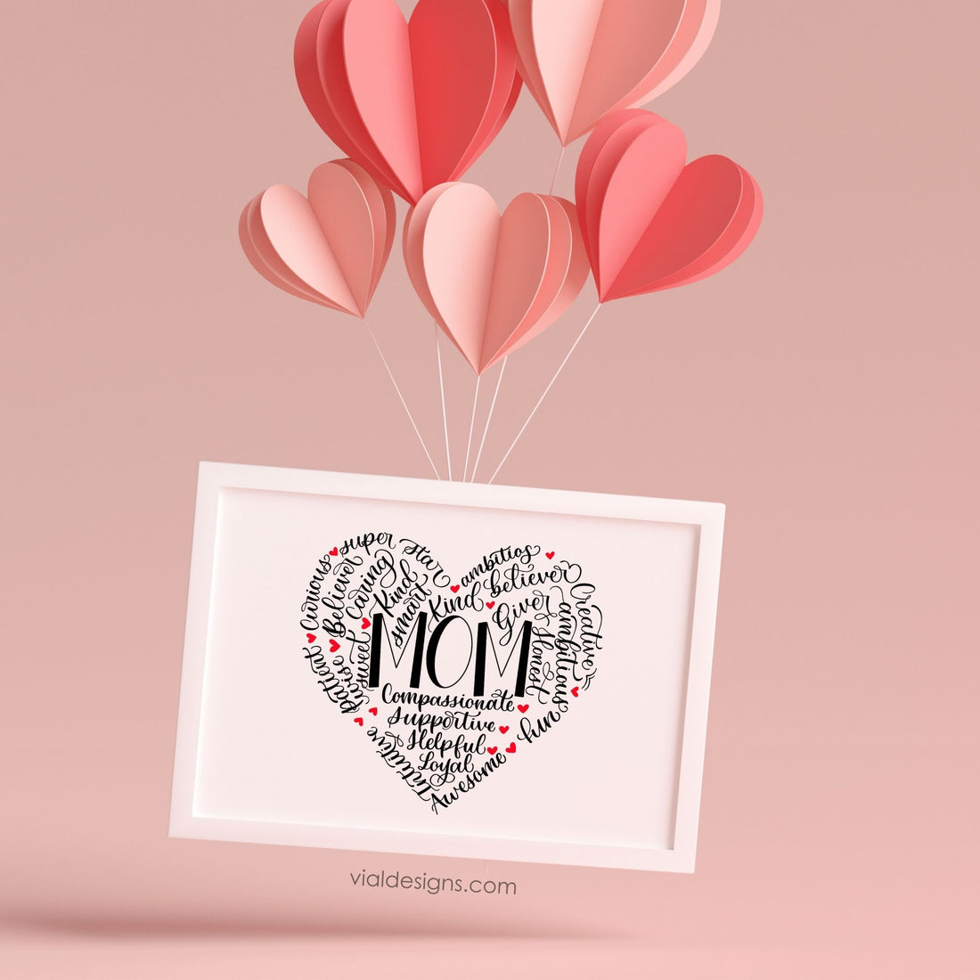Heart Shape Calligraphy Word Collage Print for Mom | DIGITAL DOWNLOAD PRINT