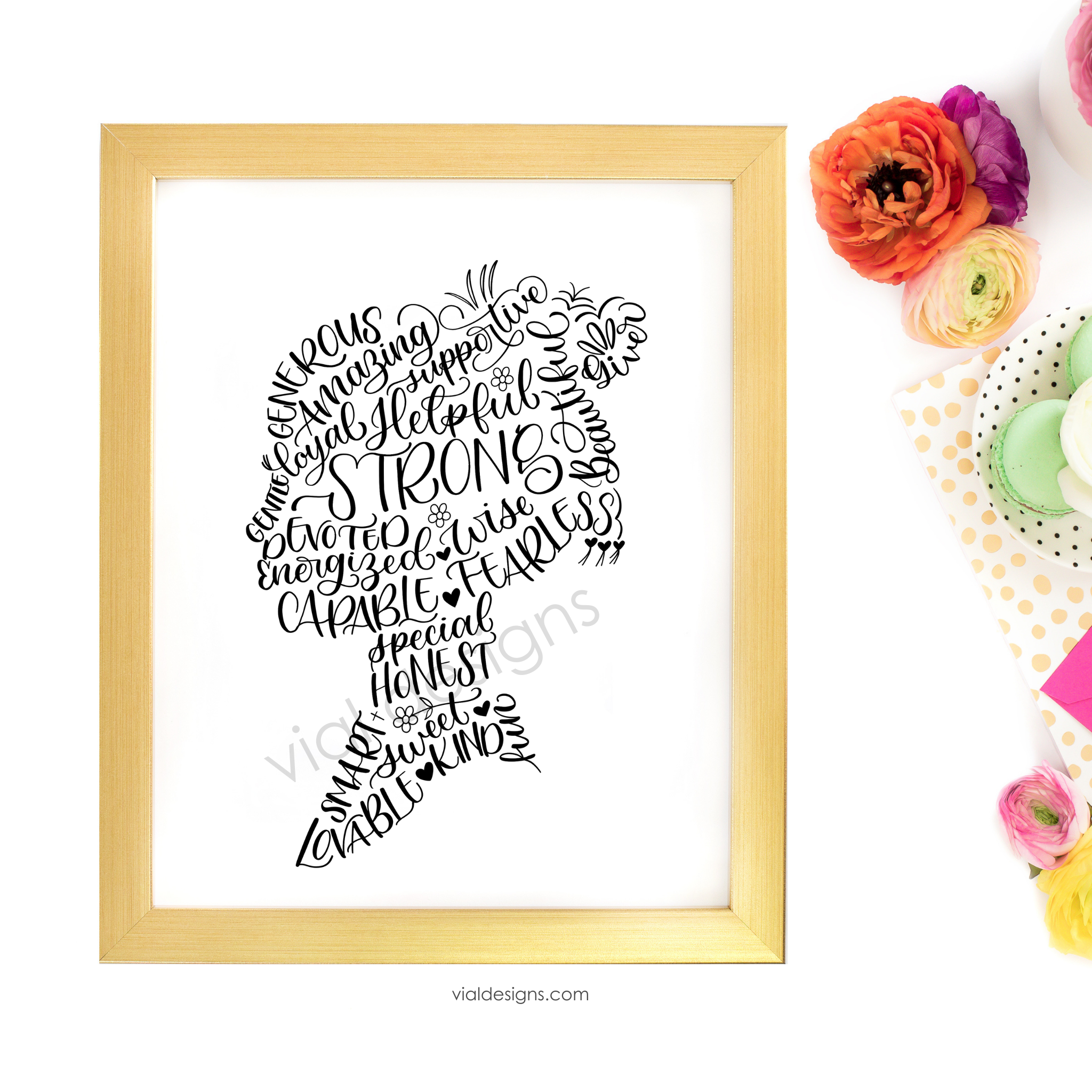Woman Silhouette Calligraphy Word Collage printable 