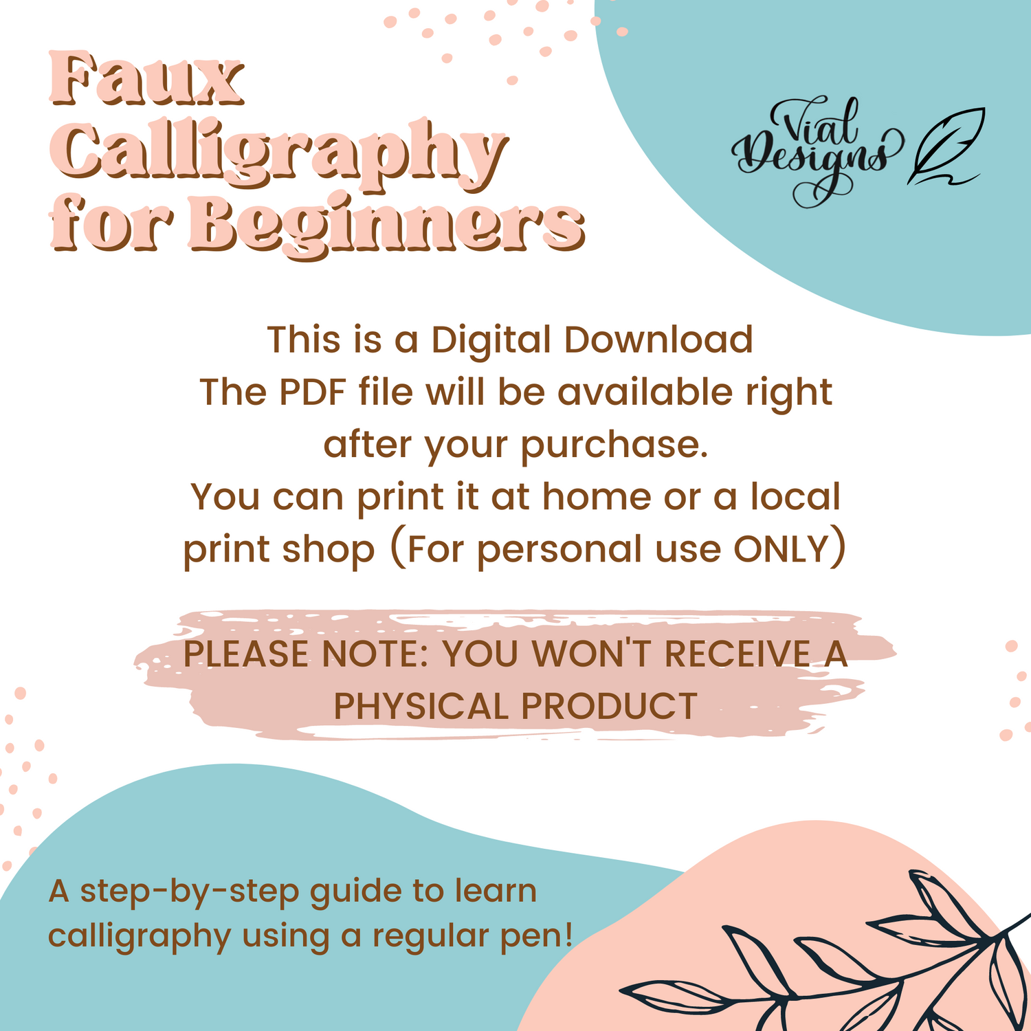Faux Calligraphy guide for beginners as a digital download PDF