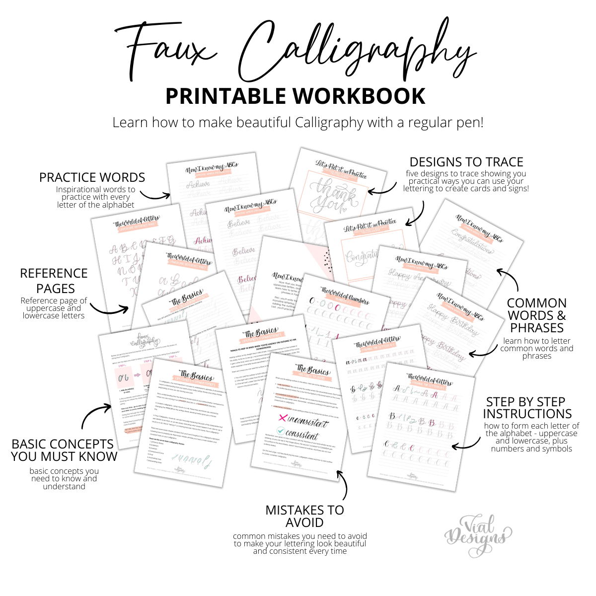 faux calligraphy worksheets for beginners 