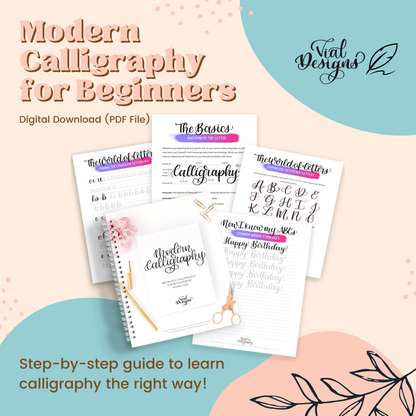 modern calligraphy for beginners workbook with step-by-step instructions
