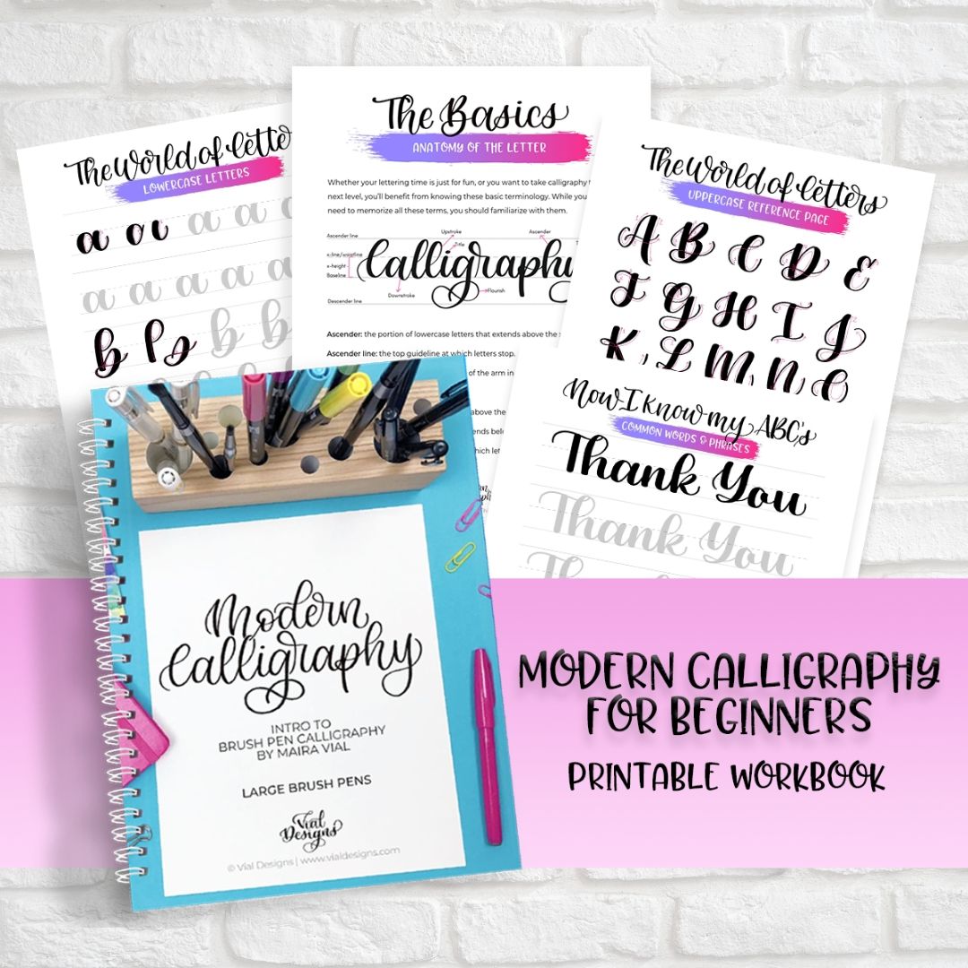 Modern Calligraphy Workbook for beginners using large brush pens
